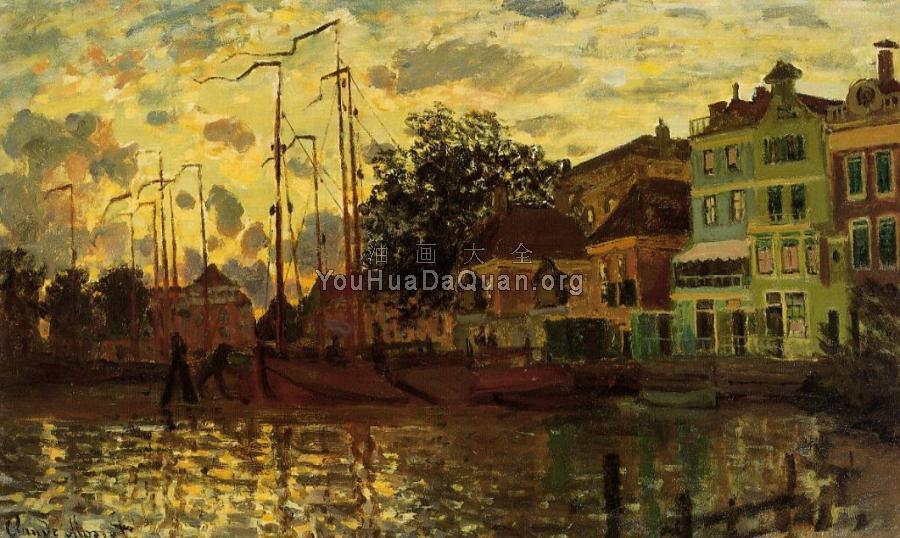The Dike at Zaandam, Evening - 克劳德·莫奈